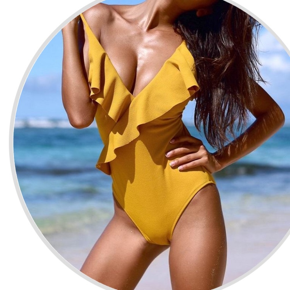 AroaBiKini one piece swimsuit in yellow /mustard